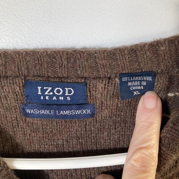 Mens Izod Jeans Fair Isle Lambswool Sweater Brown Tan  XL Washable Lambswool - Picture 7 of 7